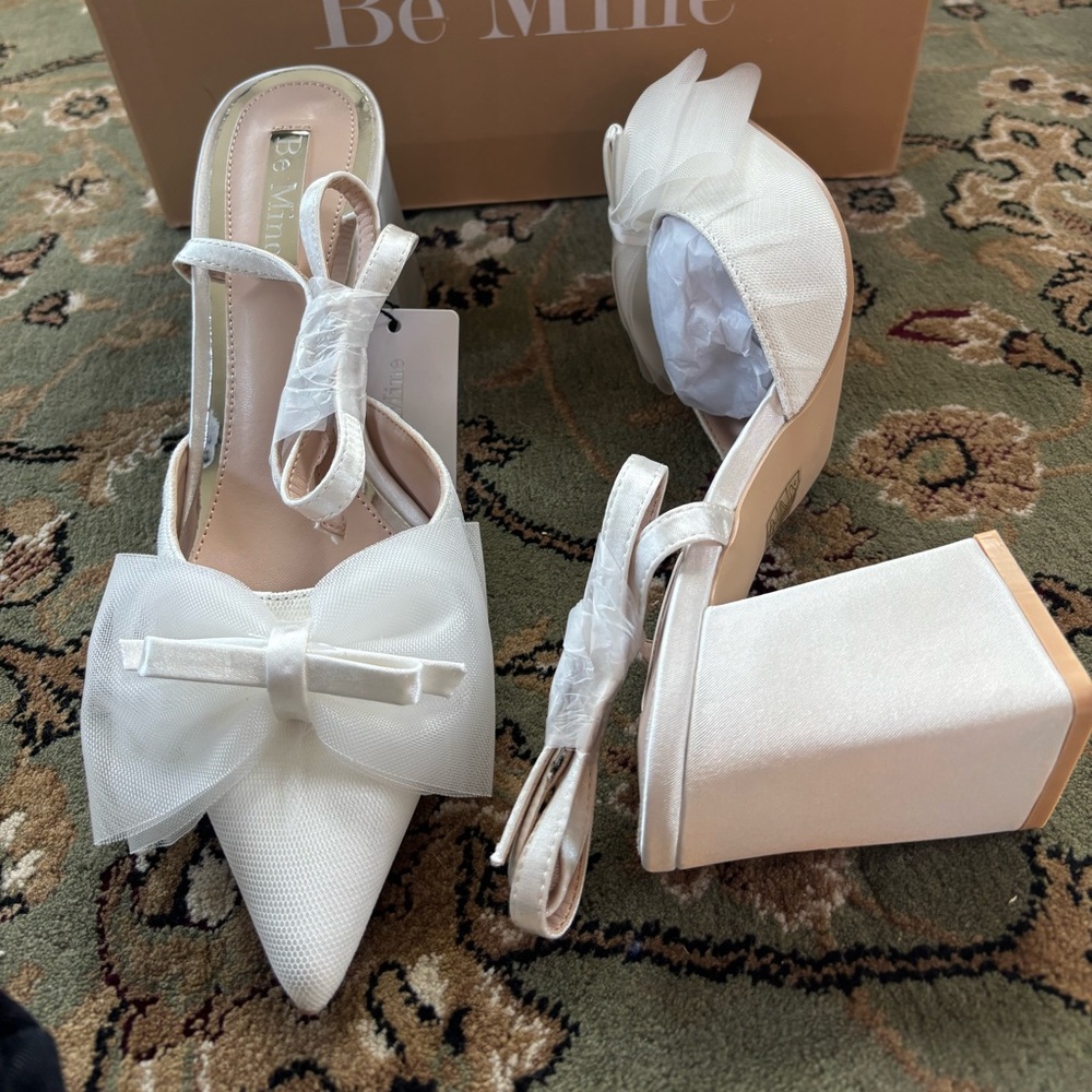 Elegant White Bow Heels